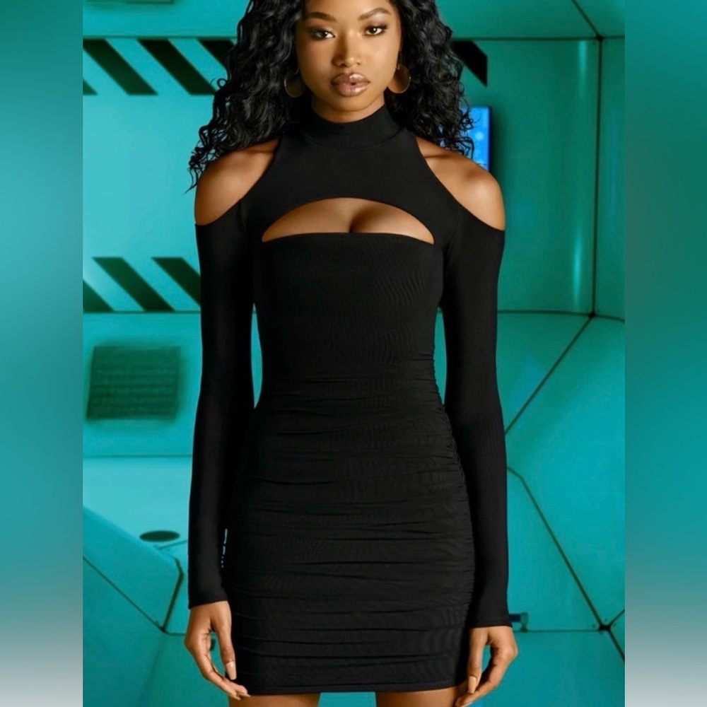 Oh Polly Elegant Black Cut-Out Dress